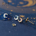 wholesale S925 Sterling Silver Korean Style Mini and Dainty Colored Diamond Crescent Moon Ear Studs Sweet and Elegant Student Earrings G4941-0-1