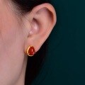 wholesale 925 silver gold-plated minimalist and sophisticated Chinese-style earrings with certificate, inlaid with drop-shaped southern red agate ear studs-0-3