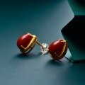 wholesale 925 silver gold-plated minimalist and sophisticated Chinese-style earrings with certificate, inlaid with drop-shaped southern red agate ear studs-0-1