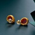 wholesale 925 silver gold-plated minimalist and sophisticated Chinese-style earrings with certificate, inlaid with drop-shaped southern red agate ear studs-0-2