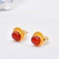wholesale 925 sterling silver plated with gold vintage high-end earrings with certificate, featuring inlaid cabochon southern red agate ear studs-0-1