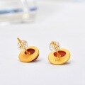 wholesale 925 sterling silver plated with gold vintage high-end earrings with certificate, featuring inlaid cabochon southern red agate ear studs-0-2