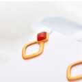 wholesale 925 Sterling Silver Gold-Plated with Certificate, Square Hollow-Out Earrings, Fashionable and Elegant, Luxury, Inlaid with South Red Agate, for Women-0-1