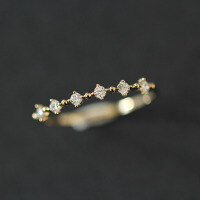 wholesale 14K gold with 6 zirconia diamonds wedding row of diamonds fine Korean style ring-Light gold No. 6