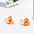 wholesale Metal material: 925 sterling gold-plated, set with South Red Agate stud earrings in a geometric triangle design with a certificate of fashionable elegance-0-2