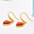 wholesale Metal: Gold Plated 925 Silver Sweet and Light Luxury Heart Earrings Set with Natural Red Agate Heart-shaped Ear Accessories Ear Drops-0-2