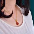 wholesale 925 silver-plated antique gold apple-shaped pendant with southern red agate inlay, featuring a minimalist and luxurious design, includes an appraisal certificate as a women's gift-0-3