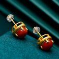 wholesale Gold-plated 925 Sterling Silver Minimalist High-end Earrings with Inlaid Semi-circular South Red Agate Earrings for Women-0-3