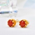 wholesale 925 Sterling Silver Gold Plated with Certificate, Vintage Palace Style Crown Earrings Set with Semi-Circular Southern Red Agate Ear Studs for Women-0-1
