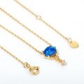 wholesale S925 silver plated with 9K gold Japanese light luxury vintage blue synthetic opal classical necklace for women, exquisite gemstone neck accessory-0-1