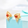 wholesale Metal material: 925 sterling gold-plated, set with South Red Agate stud earrings in a geometric triangle design with a certificate of fashionable elegance-0-1