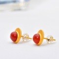 wholesale 925 sterling silver plated with gold vintage high-end earrings with certificate, featuring inlaid cabochon southern red agate ear studs-0-3