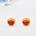 wholesale 925 sterling silver plated with gold vintage high-end earrings with certificate, featuring inlaid cabochon southern red agate ear studs-0-0