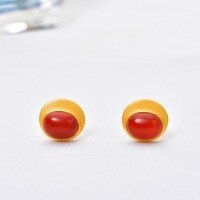 wholesale 925 sterling silver plated with gold vintage high-end earrings with certificate, featuring inlaid cabochon southern red agate ear studs-6*8 egg-shaped earrings (with certificate) >925 silver