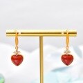 wholesale Metal: Gold Plated 925 Silver Sweet and Light Luxury Heart Earrings Set with Natural Red Agate Heart-shaped Ear Accessories Ear Drops-0-0