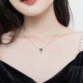 wholesale S925 silver plated with 9K gold Japanese light luxury vintage blue synthetic opal classical necklace for women, exquisite gemstone neck accessory-0-4