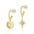 wholesale Metal: 925 Sterling Silver Plated with 9K Gold European and American Style Star and Sun Zircon Asymmetric Stud Earrings for Women, Cross-Border Wholesale Ladies' Earrings-0-4