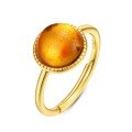 wholesale S925 Silver Minimalist Natural Amber Geometric Circle Open Ring Women's Gold-Plated Gemstone Fine Craft Jewelry Wholesale-0-5