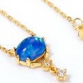 wholesale S925 silver plated with 9K gold Japanese light luxury vintage blue synthetic opal classical necklace for women, exquisite gemstone neck accessory-0-2