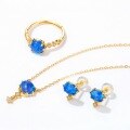 wholesale S925 silver plated with 9K gold Japanese light luxury vintage blue synthetic opal classical necklace for women, exquisite gemstone neck accessory-0-3