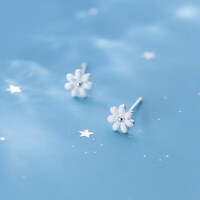 wholesale S925 Sterling Silver Earrings Women Korean Style Fashion Fresh and Sweet Small White Flower Ear Accessories G5295-S925 silver pair rose gold 925 silver
