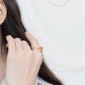 wholesale S925 Silver Minimalist Natural Amber Geometric Circle Open Ring Women's Gold-Plated Gemstone Fine Craft Jewelry Wholesale-0-2