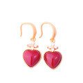 wholesale Metal: Gold Plated 925 Silver Sweet and Light Luxury Heart Earrings Set with Natural Red Agate Heart-shaped Ear Accessories Ear Drops-0-4