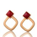 wholesale 925 Sterling Silver Gold-Plated with Certificate, Square Hollow-Out Earrings, Fashionable and Elegant, Luxury, Inlaid with South Red Agate, for Women-0-4