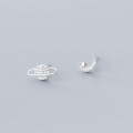 wholesale S925 silver earrings with asymmetrical diamond-set design, featuring planets, stars, and moons, exuding a sweet and elegant charm Style code: G5008-0-1