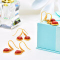 wholesale Metal: Gold Plated 925 Silver Sweet and Light Luxury Heart Earrings Set with Natural Red Agate Heart-shaped Ear Accessories Ear Drops-0-3