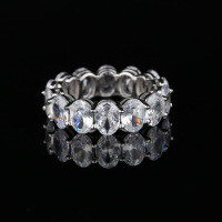 wholesale S925 Silver New Simulated Row Diamond Ring 5*7 Oval Solitaire Ring for Women-R093 White 8