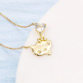 wholesale 9K Gold KT Cat Adorable Girly Heart-shaped Topaz Pendant Necklace Collarbone Chain-0-1