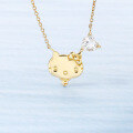 wholesale 9K Gold KT Cat Adorable Girly Heart-shaped Topaz Pendant Necklace Collarbone Chain-0-2