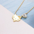 wholesale 9K Gold KT Cat Adorable Girly Heart-shaped Topaz Pendant Necklace Collarbone Chain-0-3