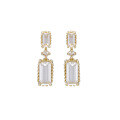 wholesale 9K Gold White Topaz Square Earrings, Korean Style Influencer, Minimalist and Versatile Dongdaemun Niche Trendy Earrings for Women-0-4