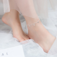 wholesale S925 Silver Ankle Bracelet for Women, Japanese and Korean Style Minimalist Double-Layer Geometric Circle Foot Jewelry S2368-S925 Silver Anklet 925 Silver
