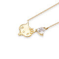 wholesale 9K Gold KT Cat Adorable Girly Heart-shaped Topaz Pendant Necklace Collarbone Chain-0-4