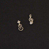 wholesale 14K Solid Gold Designer Korean Music Note Violin Openwork Earrings with Zirconia-14K per pair