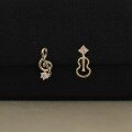 wholesale 14K Solid Gold Designer Korean Music Note Violin Openwork Earrings with Zirconia-0-2