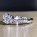 wholesale S925 Silver Halo Setting Square Cut Three-Stone Engagement Ring by Mujing New Collection-0-2