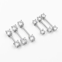 wholesale S925 Silver Double-Ended Four-Prong Round Zirconia Tongue Ring Lip Piercing Jewelry for Cross-Border Wholesale-1.2 line 3MM stone 6MM white gold