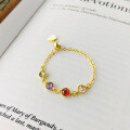 wholesale 925 Sterling Silver French-style Design Soft Chain Ring For Women With Colorful Zircon,-0-6