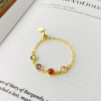 wholesale 925 Sterling Silver French-style Design Soft Chain Ring For Women With Colorful Zircon,-K319K_Gold Adjustable opening