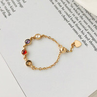 wholesale 925 Sterling Silver French-style Design Soft Chain Ring For Women With Colorful Zircon,-K319K_Champagne Gold Adjustable opening