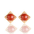 wholesale Gold-plated 925 Silver Certified Cabochon South Red Agate Ear Studs with Minimalist Hollow-out National Trend Retro-style Earrings-0-4