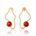 wholesale 925 Sterling Silver Gold-Plated Minimalist Geometric Curve Earrings with Certificate, Inlaid with South Red Agate-0-4