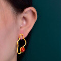 wholesale 925 Sterling Silver Gold-Plated Minimalist Geometric Curve Earrings with Certificate, Inlaid with South Red Agate-0-1