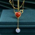 wholesale 925 Silver Fashion Necklace with Heart-Shaped Red Agate Chalcedony Pendant, Women's Wholesale Collarbone Chain-0-1