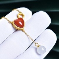 wholesale 925 Silver Fashion Necklace with Heart-Shaped Red Agate Chalcedony Pendant, Women's Wholesale Collarbone Chain-Nanhong Heart-Shaped Clavicle Pendant (with Certificate)  925 Silver Gold Plated