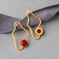 wholesale 925 Sterling Silver Gold-Plated Minimalist Geometric Curve Earrings with Certificate, Inlaid with South Red Agate-0-2